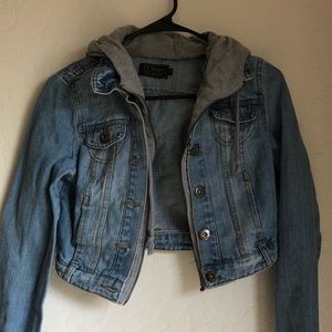 Denim crop jacket with hood